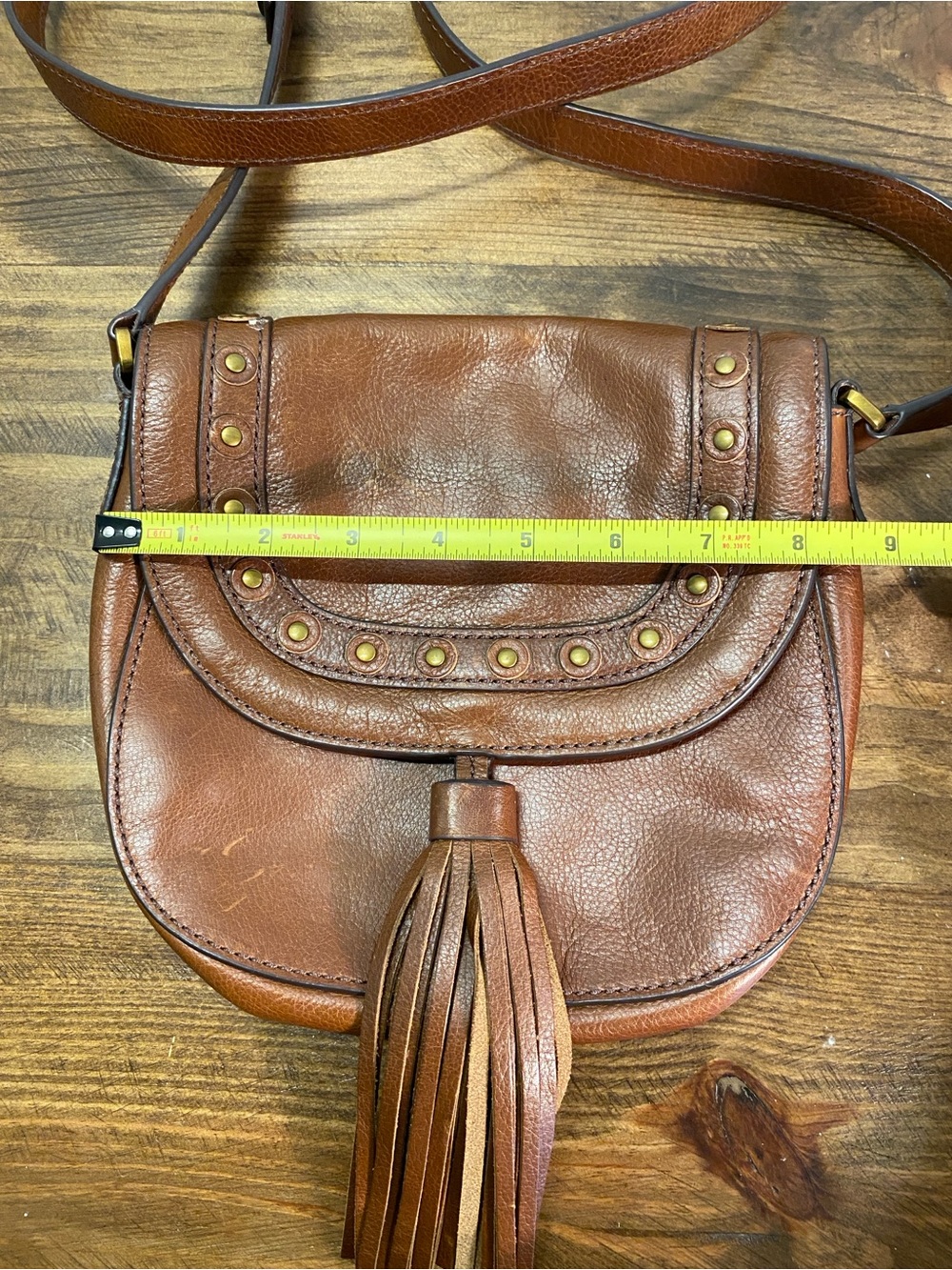 FOSSIL Women's Brown Leather Tassel Crossbody Bag | Western Bohemian Style - Picture 15 of 16